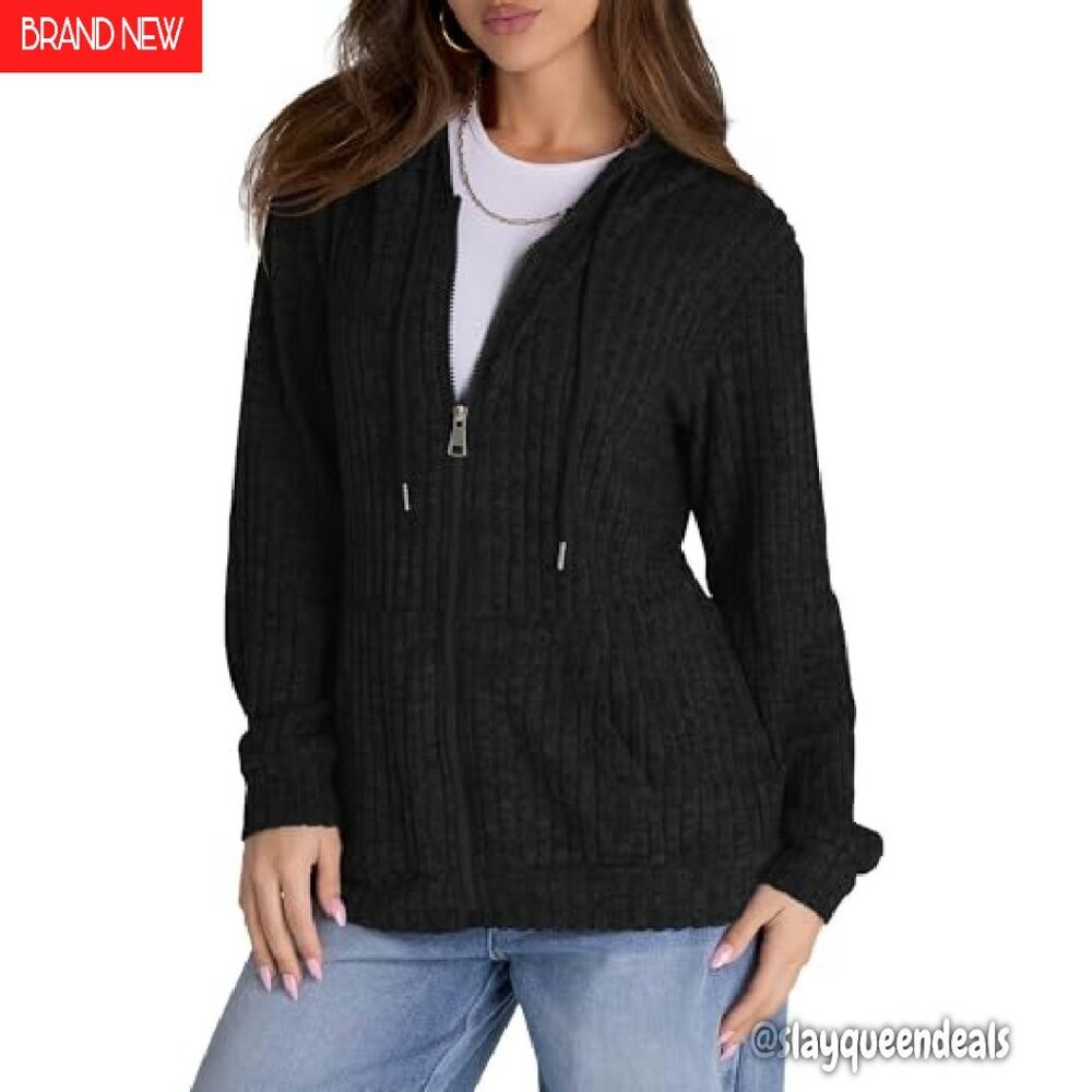 Oversized Zip Up Hoodie Women's Long Sleeve Sweatshirt Lightweight Jacket - Picture 2 of 8
